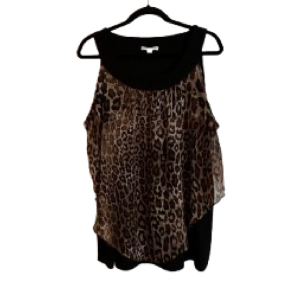 Notations Black and Brown Animal Print Blouse Size 2X